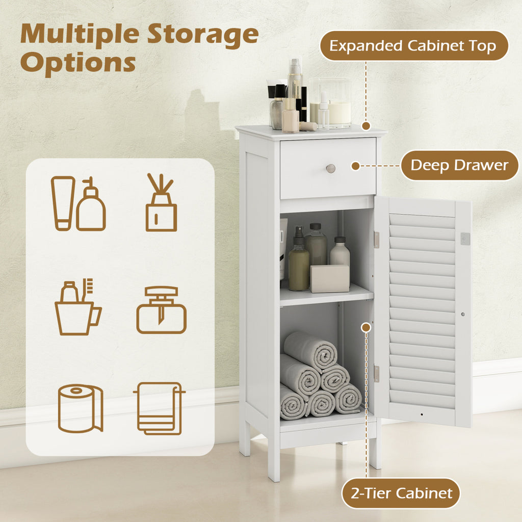 Narrow Bathroom Storage Cabinet with Drawer, White