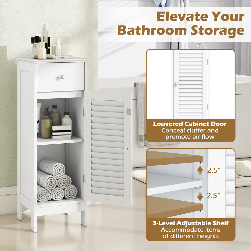 Narrow Bathroom Storage Cabinet with Drawer, White