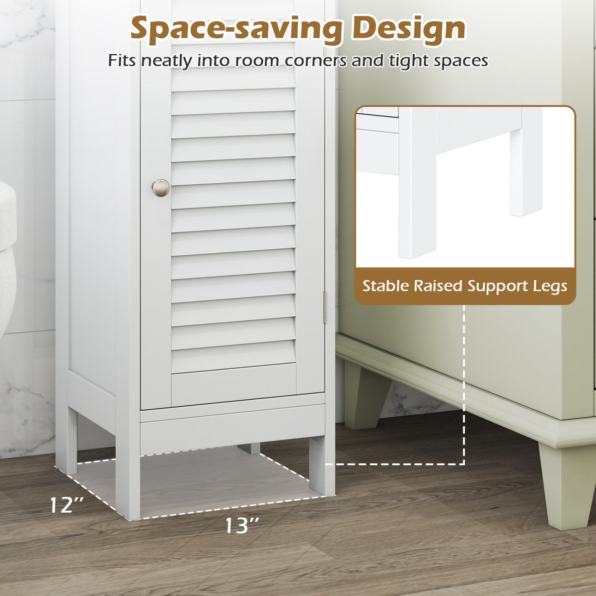 Narrow Bathroom Storage Cabinet with Drawer, White