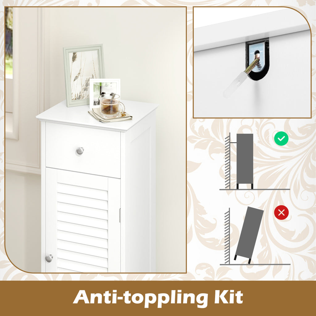 Narrow Bathroom Storage Cabinet with Drawer, White