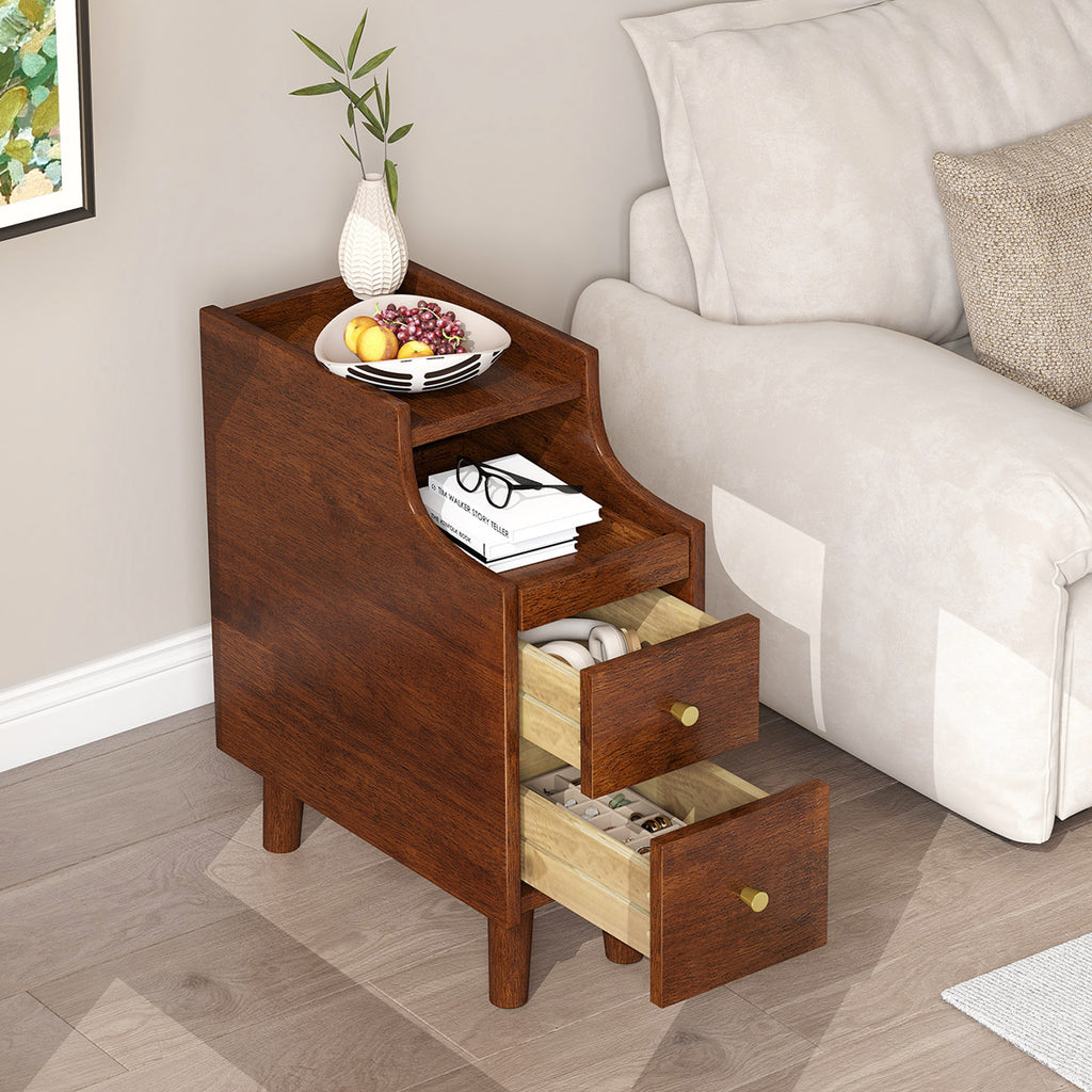 Wood Nightstand with Pull-Out Tray & 2 Drawers - White