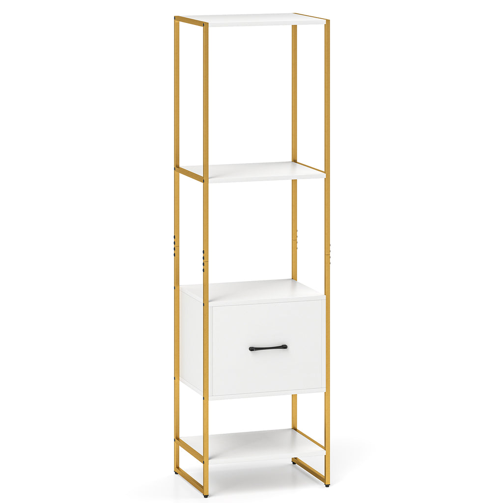 5-Tier Narrow Bookcase with Drawer - Rustic Brown