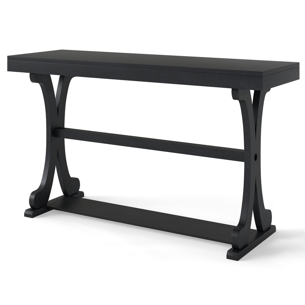 Narrow Console Table 52 Inch Vintage with Open Storage Shelf - Black