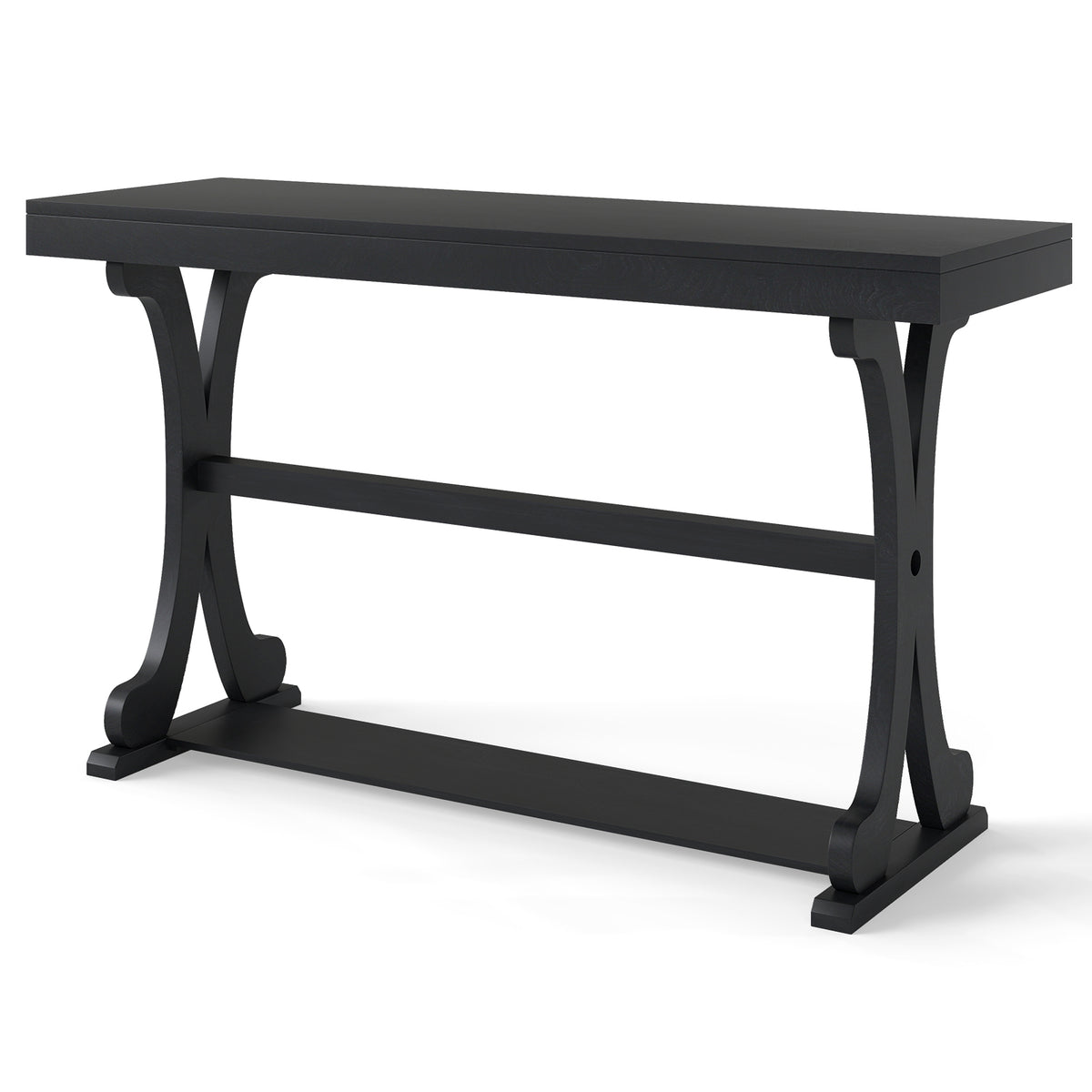 Narrow Console Table 52 Inch Vintage with Open Storage Shelf - Black