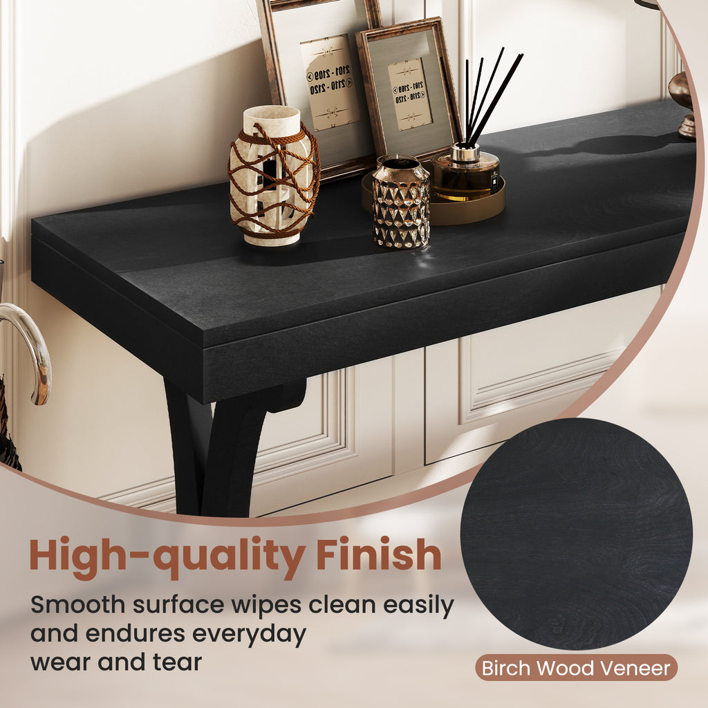 Narrow Console Table 52 Inch Vintage with Open Storage Shelf - Black