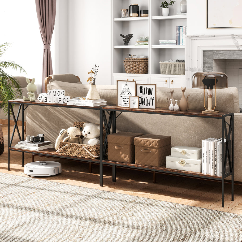Narrow Console Table 2-Tier Entryway Storage, Rustic Brown