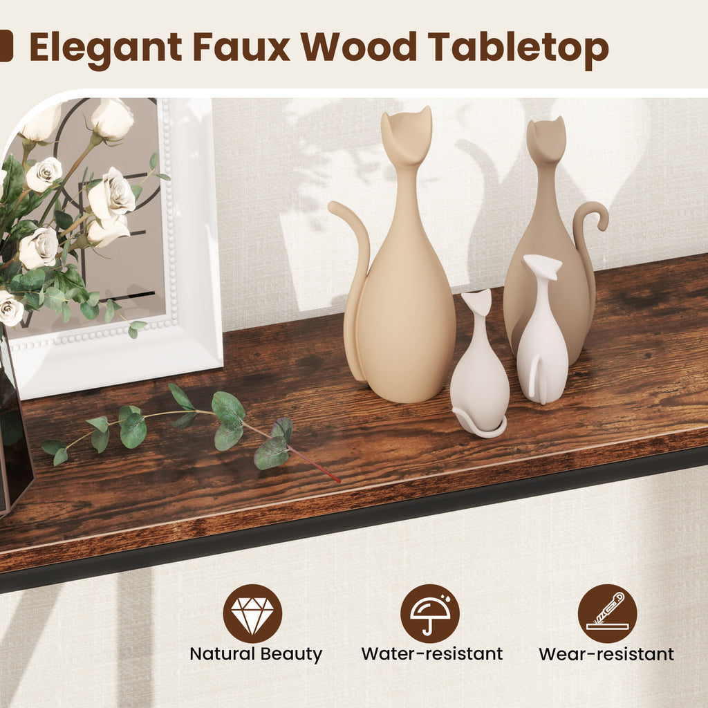 Narrow Console Table 2-Tier Entryway Storage, Rustic Brown