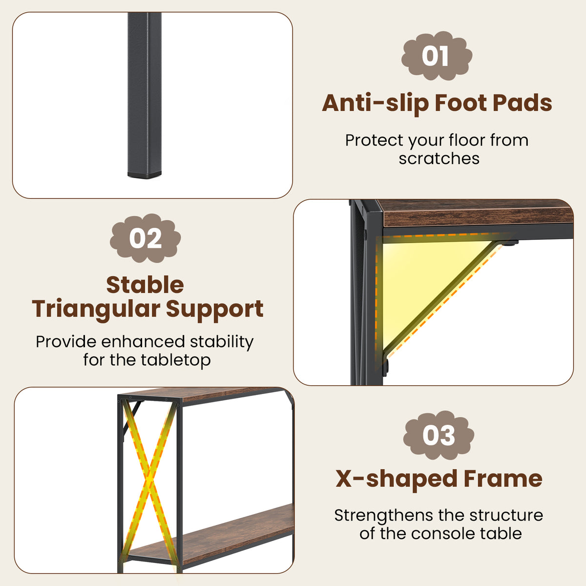 Narrow Console Table 2-Tier Entryway Storage, Rustic Brown