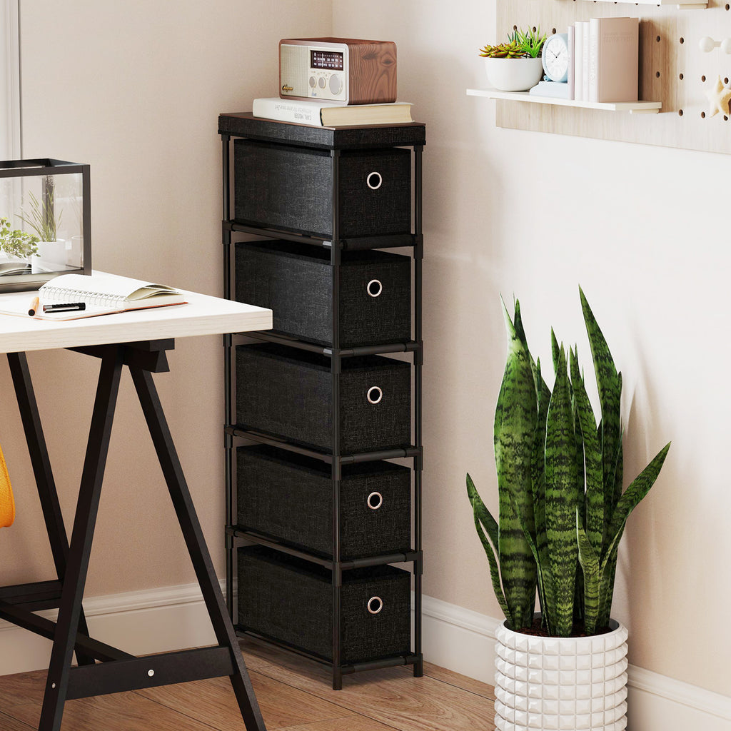 Narrow Dresser with 5 Drawers, Black