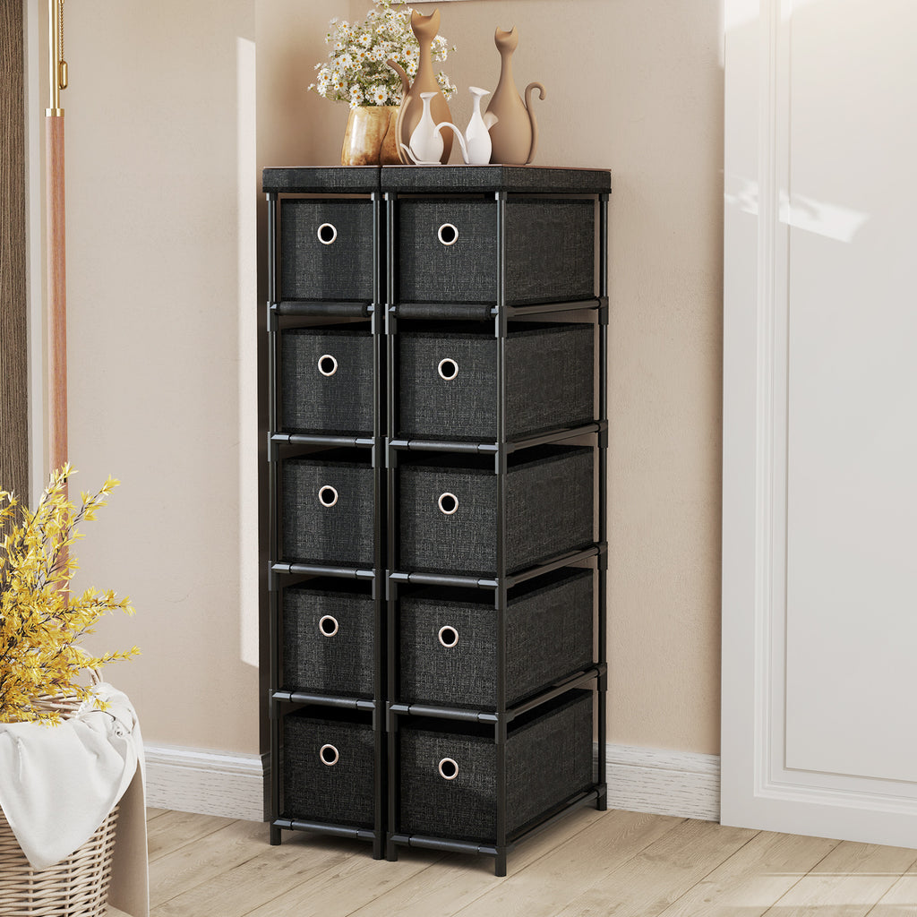 Narrow Dresser with 5 Drawers, Black