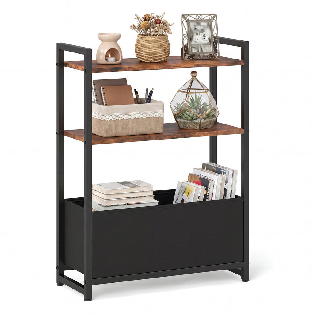 Narrow End Table with Storage Shelves - Rustic Brown