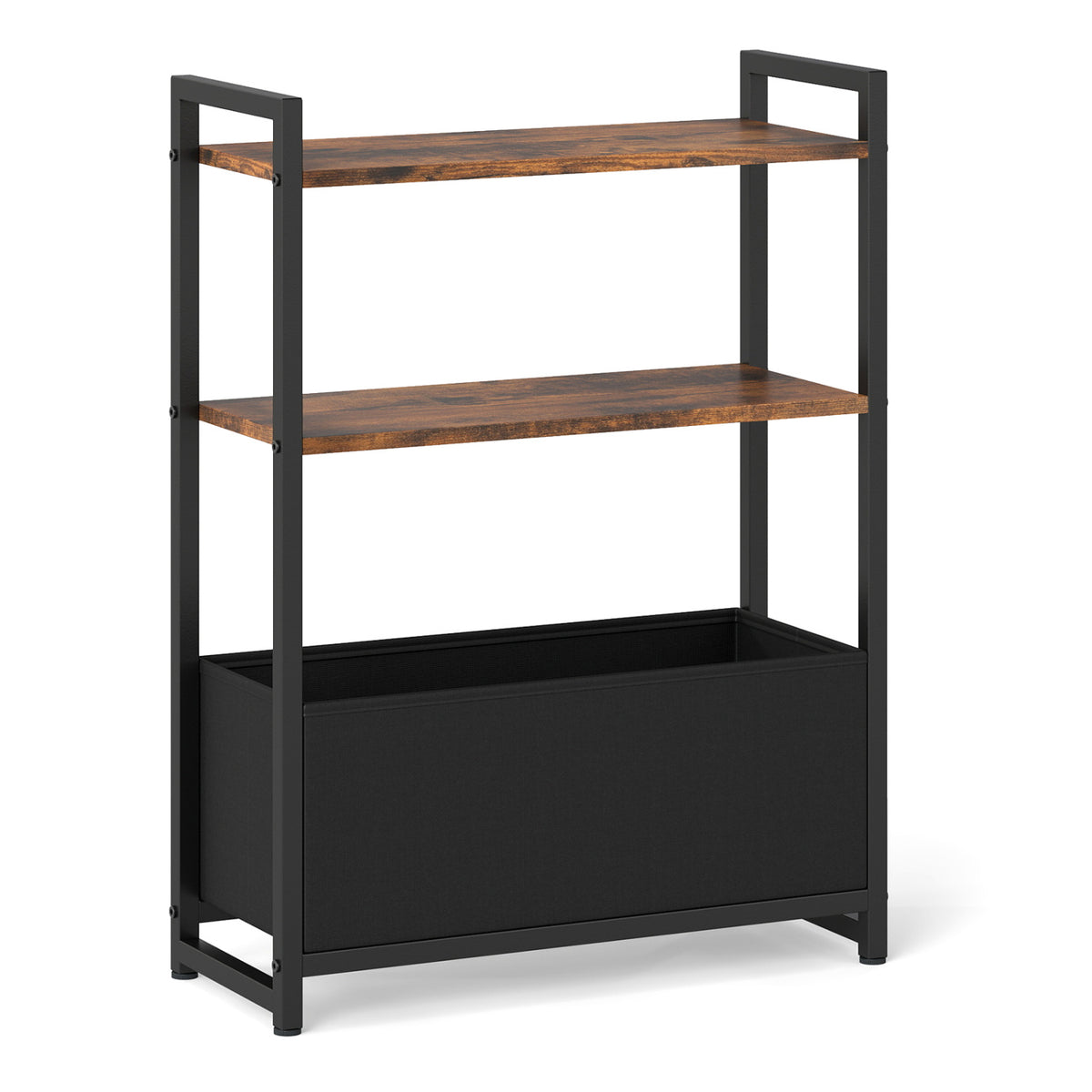 Narrow End Table with Storage Shelves - Rustic Brown