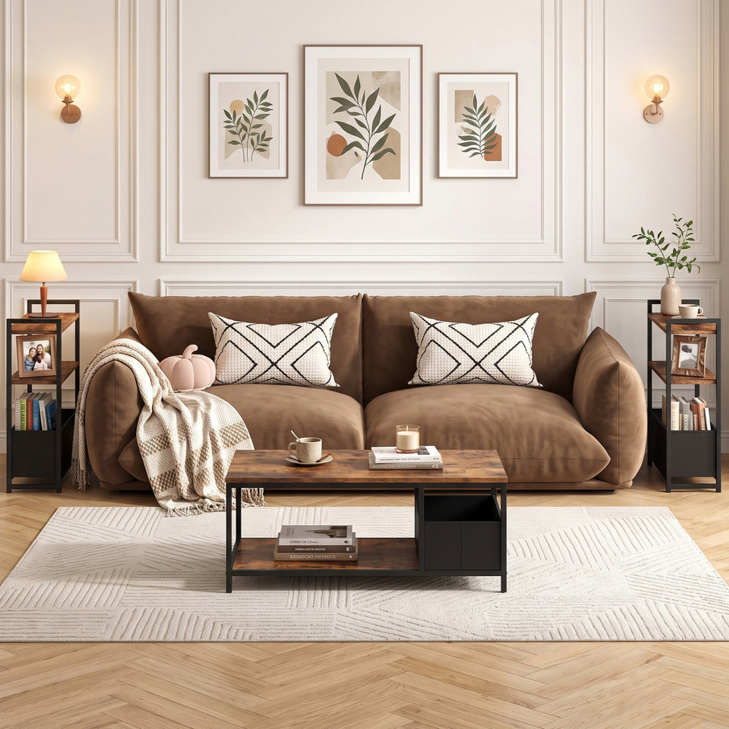 Narrow End Table with Storage Shelves - Rustic Brown