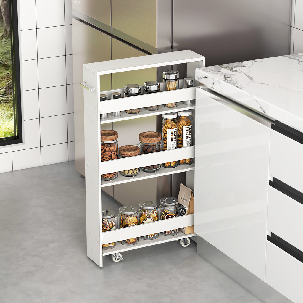 Narrow Mobile Serving Cart with Open Shelves - Off White
