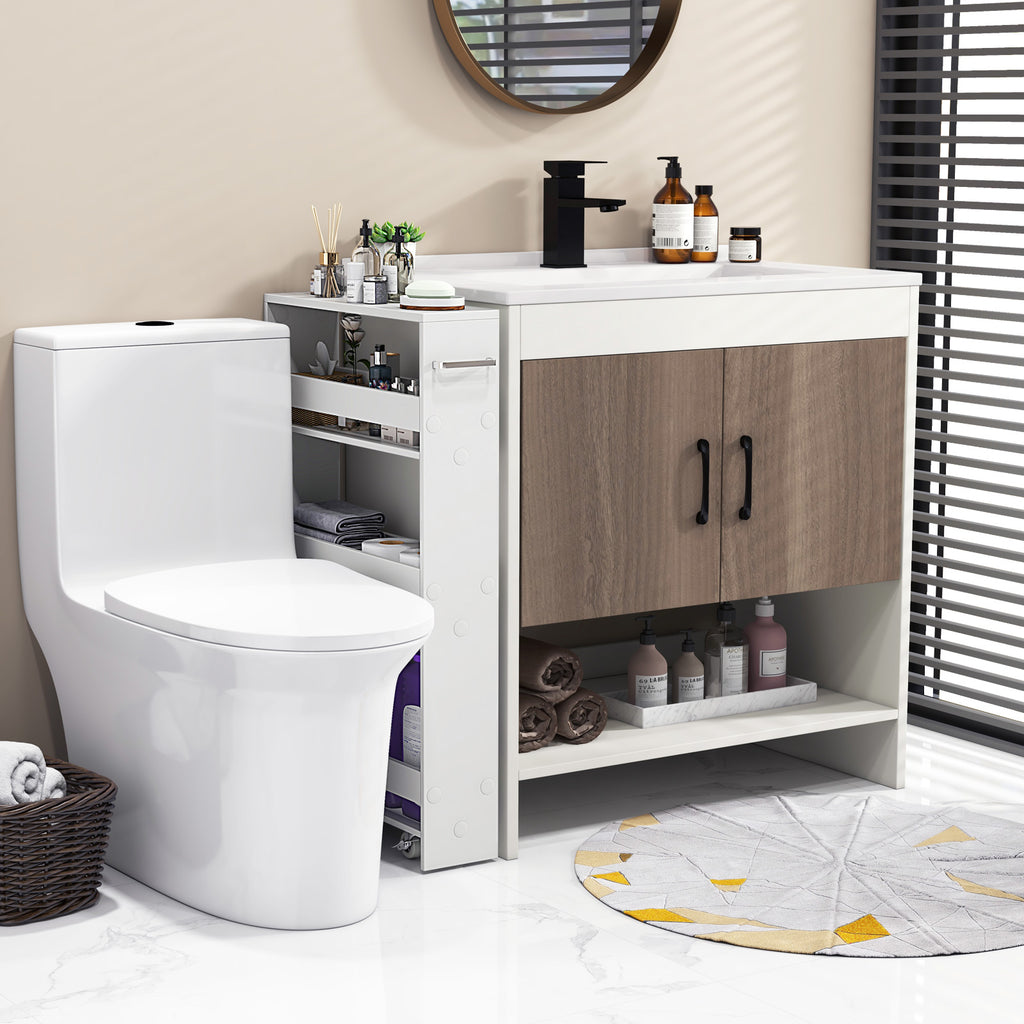 Narrow Mobile Serving Cart with Open Shelves - Off White