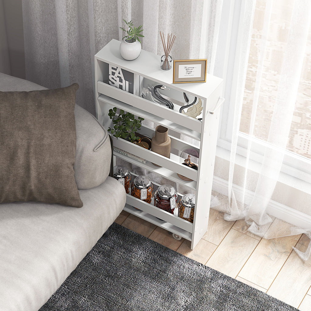 Narrow Mobile Serving Cart with Open Shelves - Off White
