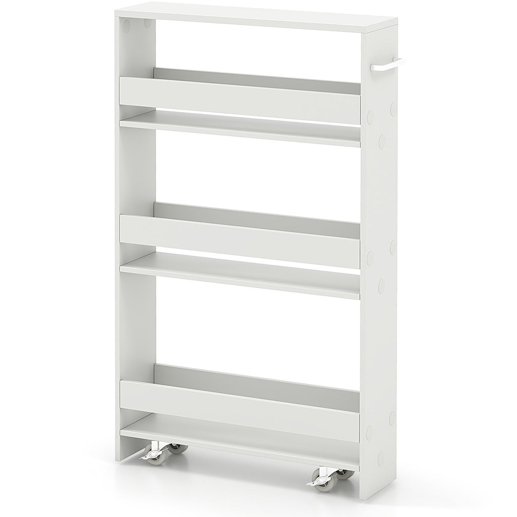 Narrow Mobile Serving Cart with Open Shelves - Off White