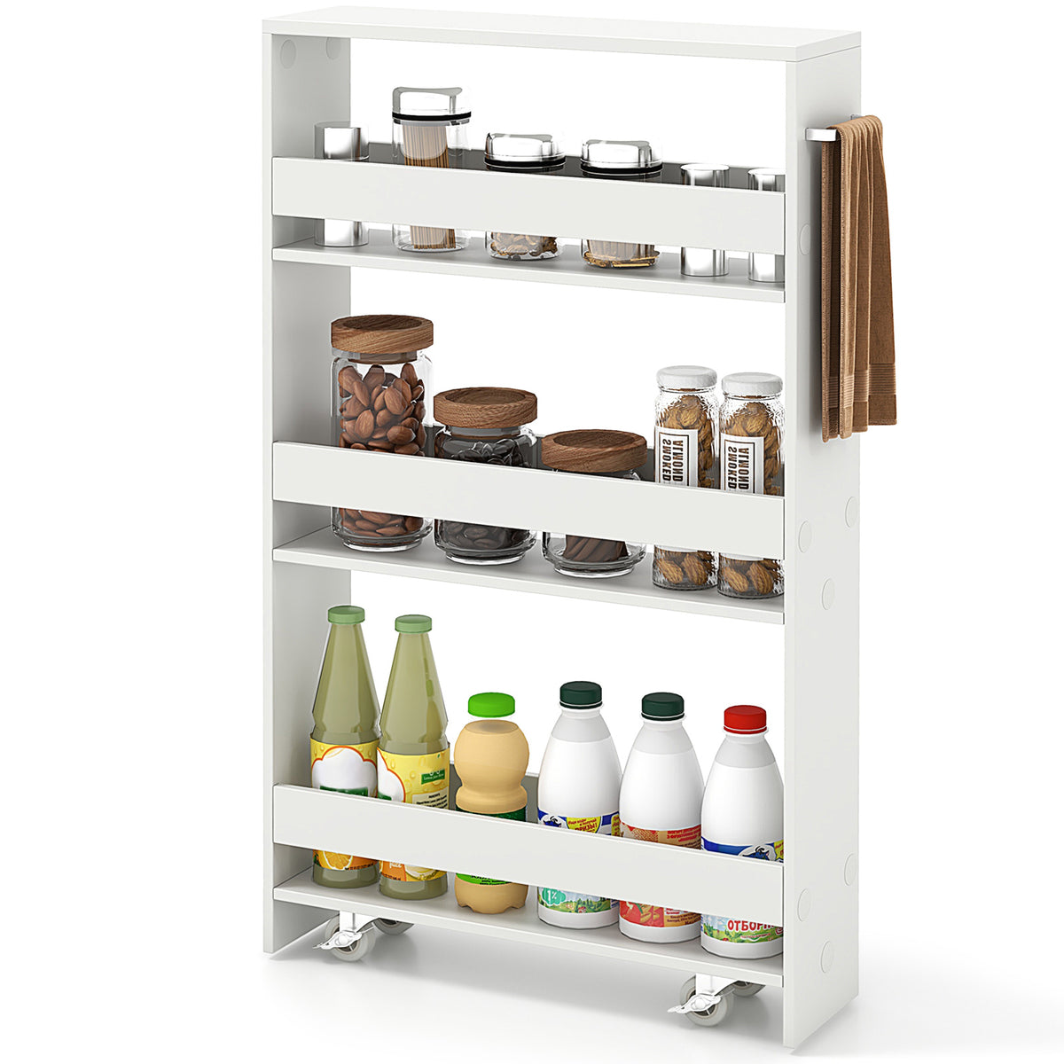Narrow Mobile Serving Cart with Open Shelves - Off White