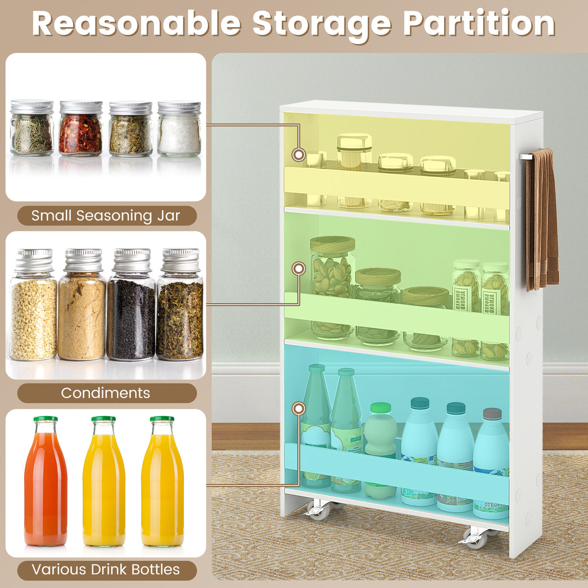 Narrow Mobile Serving Cart with Open Shelves - Off White