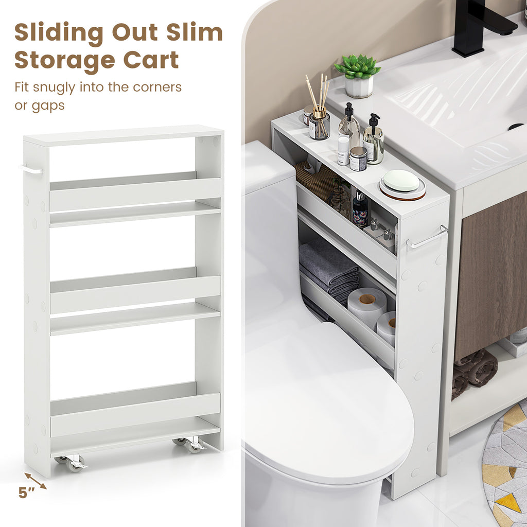 Narrow Mobile Serving Cart with Open Shelves - Off White