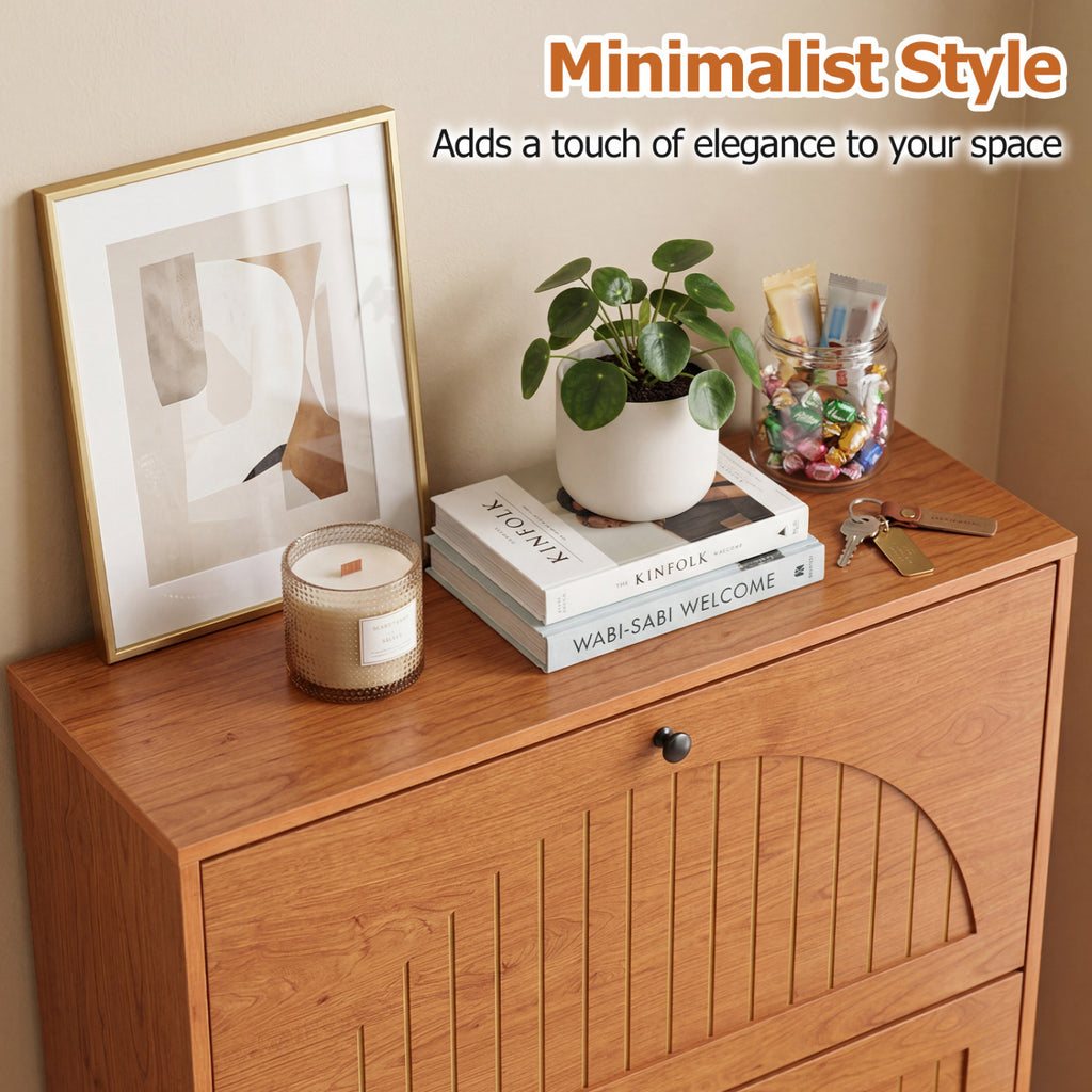 Narrow Shoe Cabinet with Adjustable Shelves - Oak