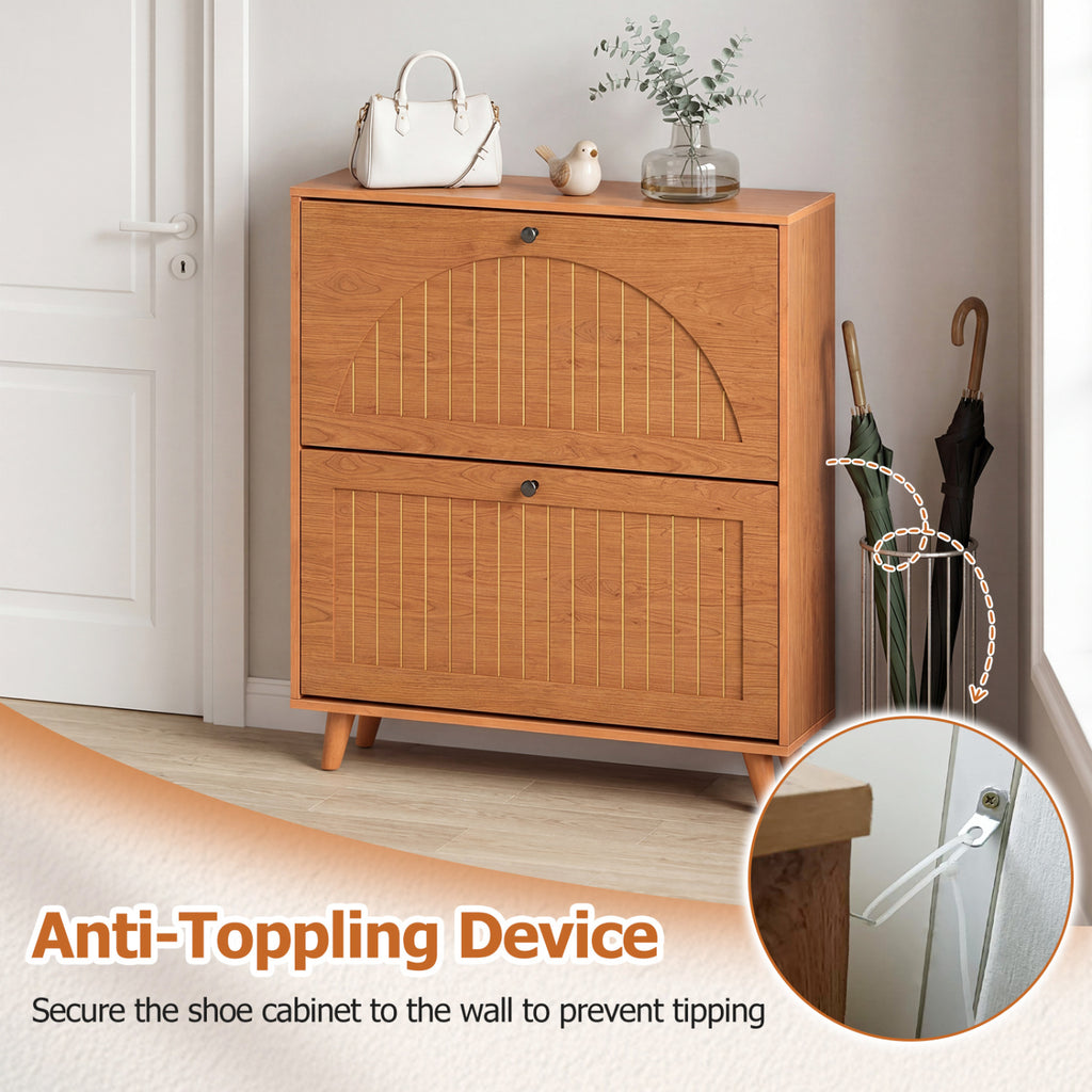 Narrow Shoe Cabinet with Adjustable Shelves - Oak