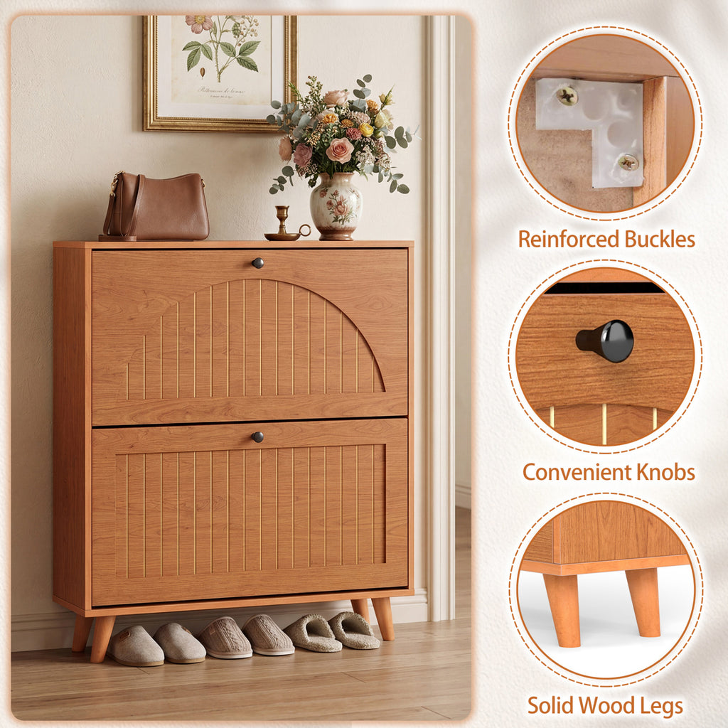 Narrow Shoe Cabinet with Adjustable Shelves - Oak