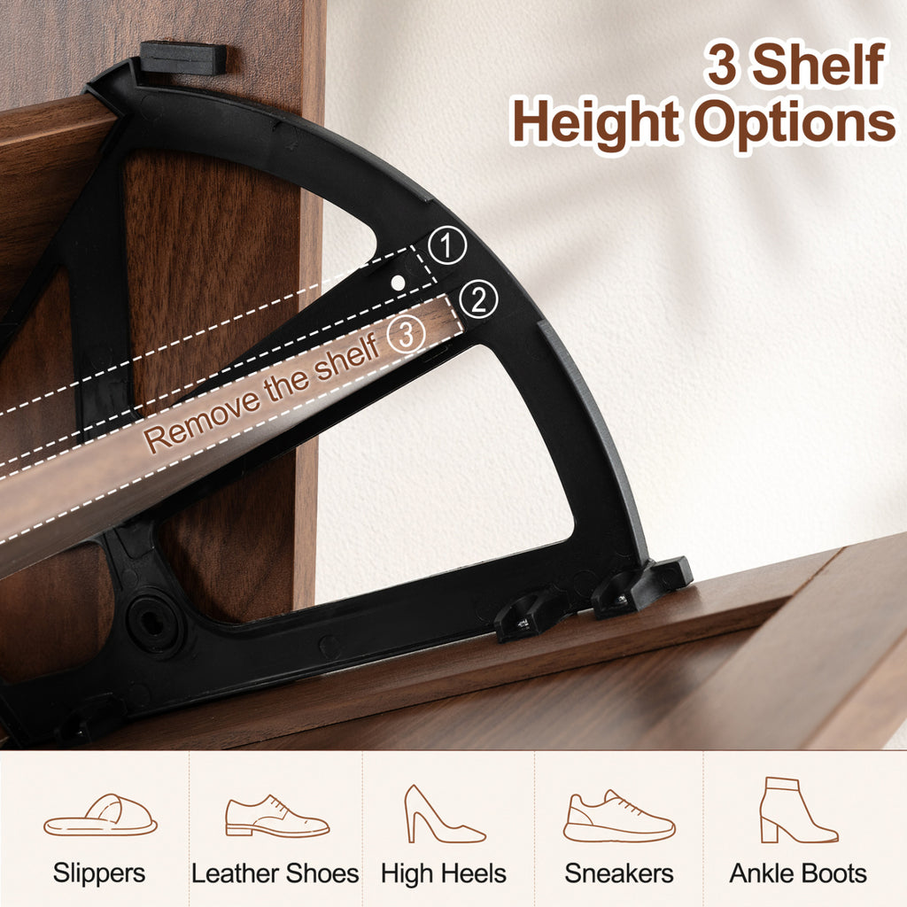 Narrow Shoe Cabinet with Adjustable Shelves - Brown