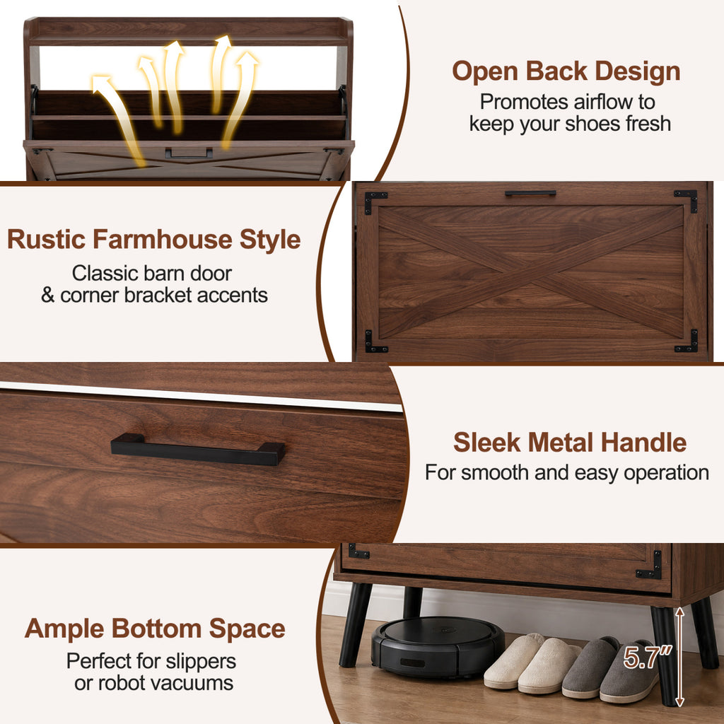 Narrow Shoe Cabinet with Adjustable Shelves - Brown