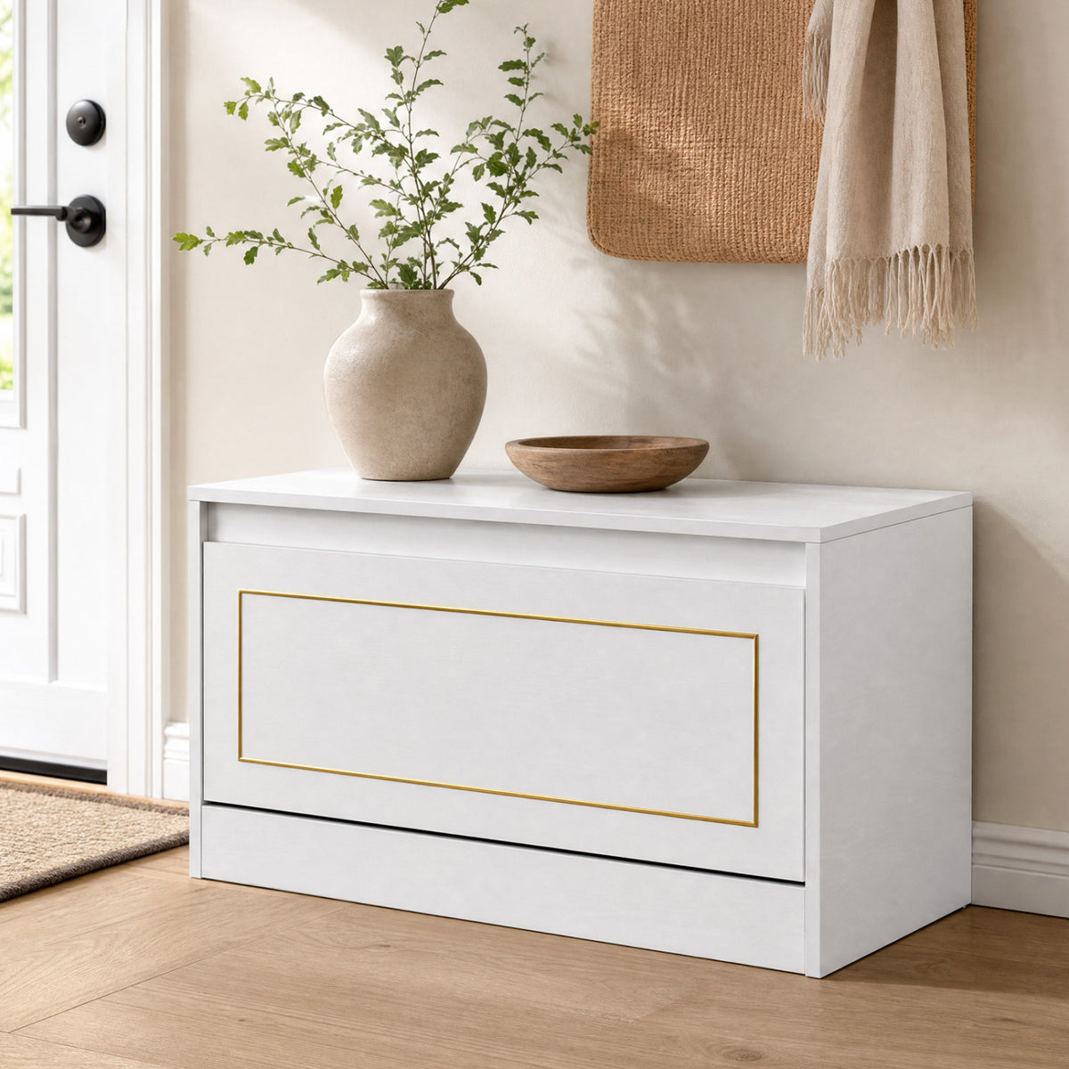 Narrow Shoe Cabinet with 1 Flip Drawer and Adjustable Shelf for