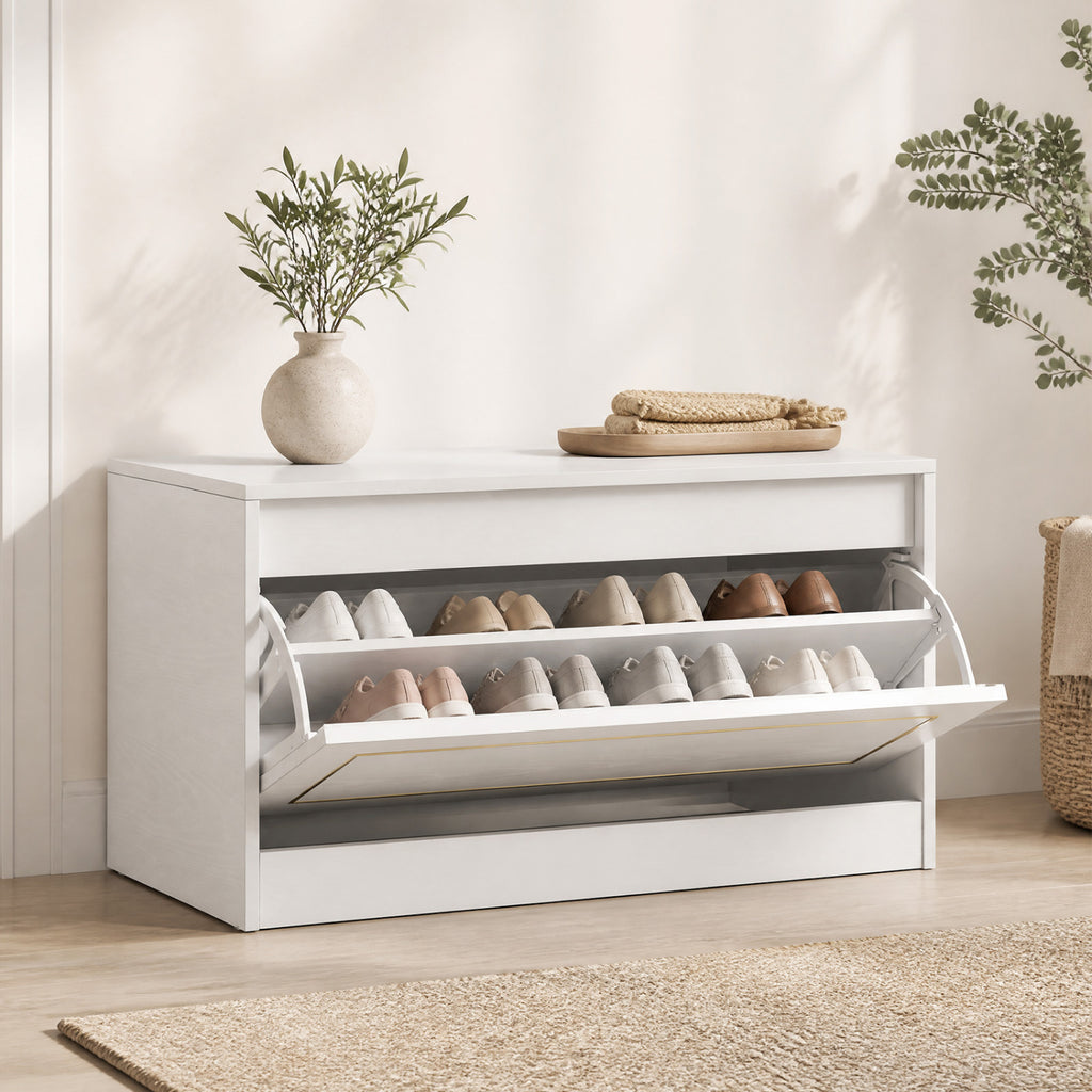 Narrow Shoe Cabinet with 1 Flip Drawer and Adjustable Shelf for
