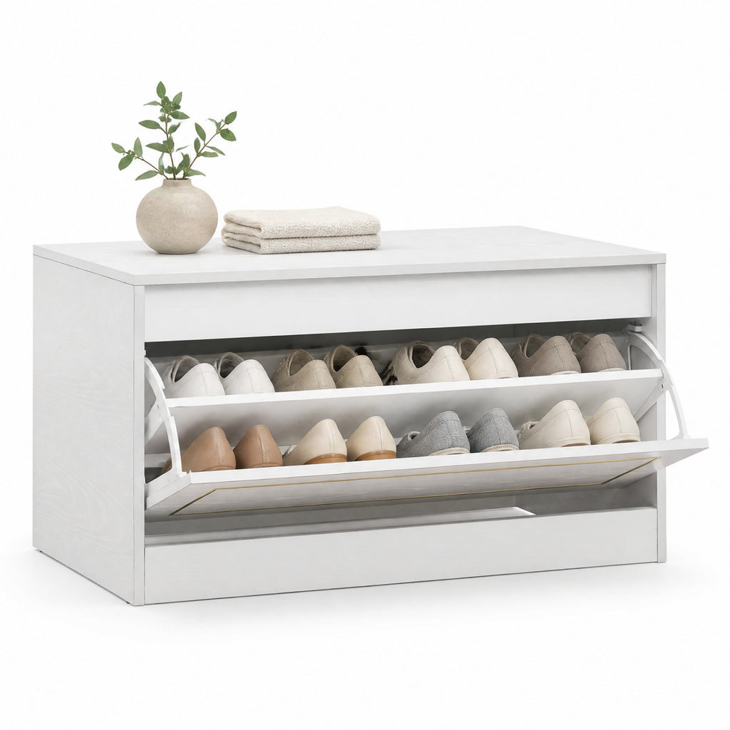 Narrow Shoe Cabinet with 1 Flip Drawer and Adjustable Shelf for