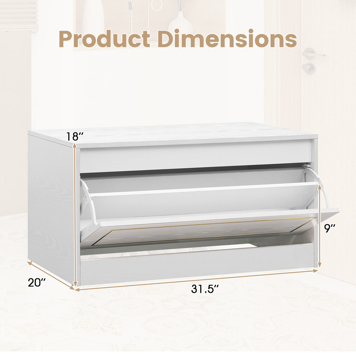 Narrow Shoe Cabinet with 1 Flip Drawer and Adjustable Shelf for