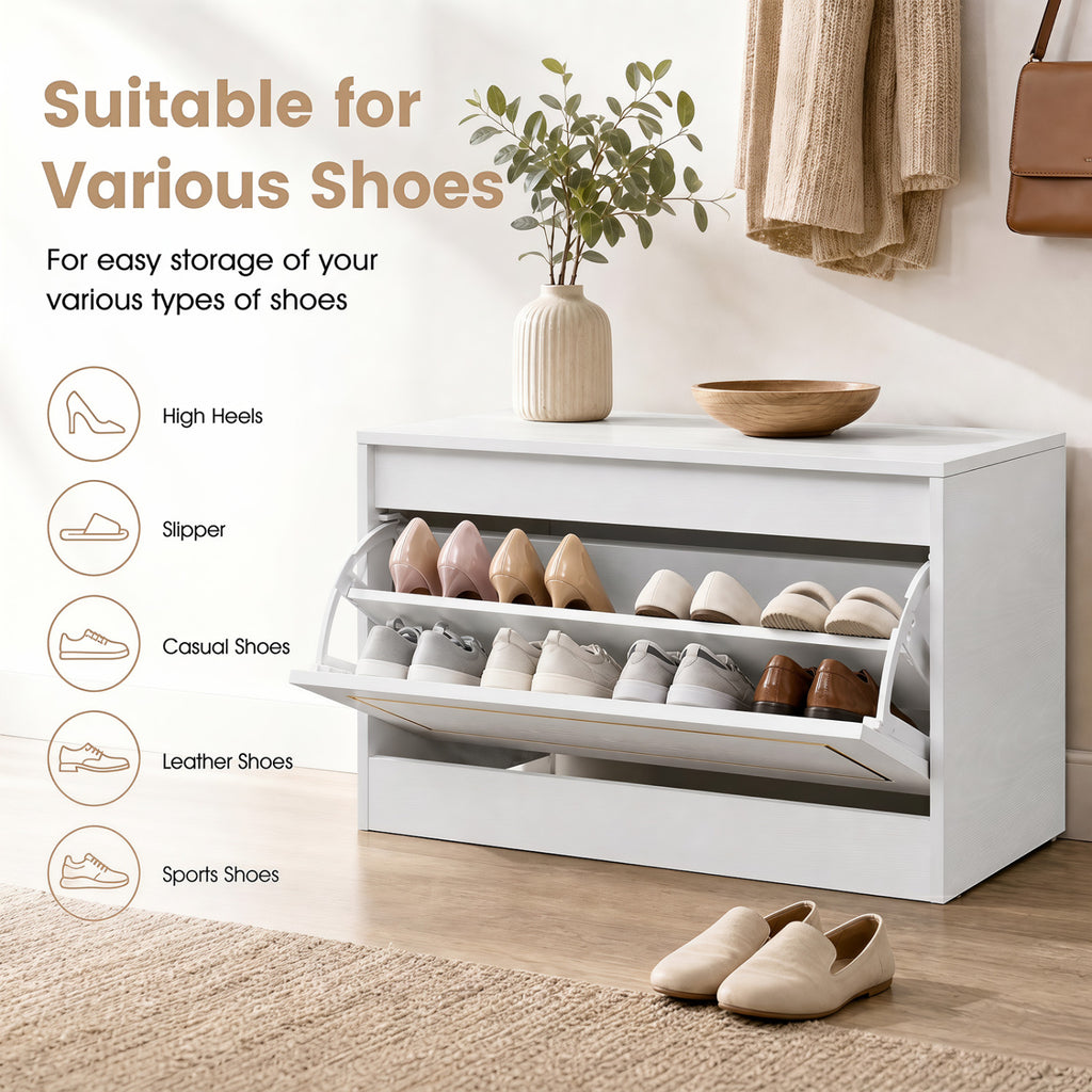 Narrow Shoe Cabinet with 1 Flip Drawer and Adjustable Shelf for