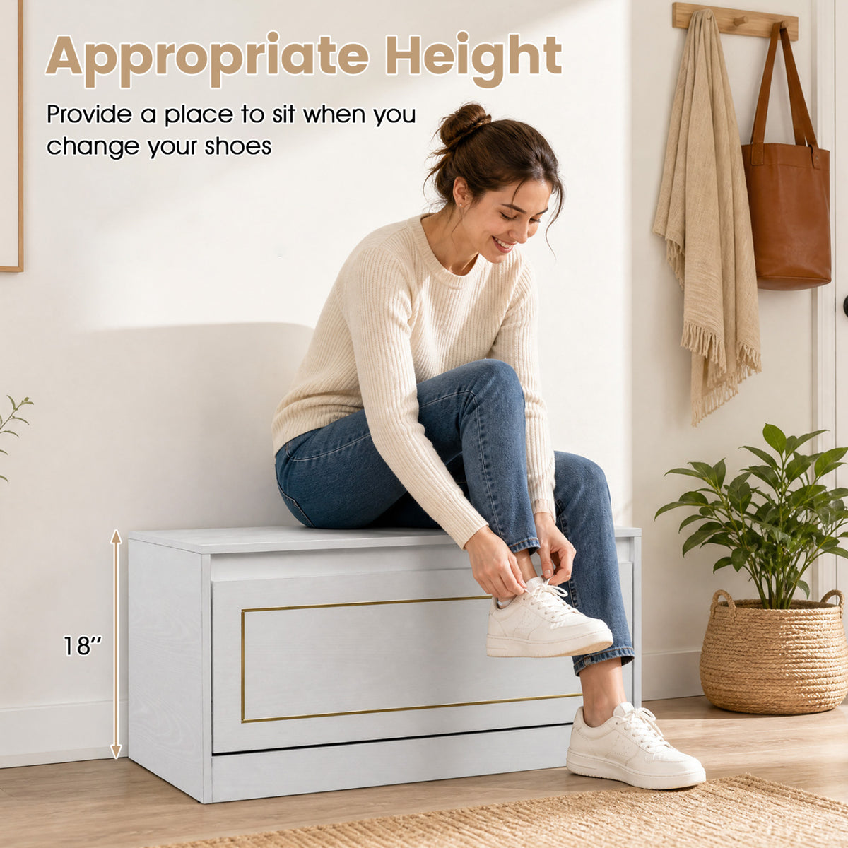 Narrow Shoe Cabinet with 1 Flip Drawer and Adjustable Shelf for