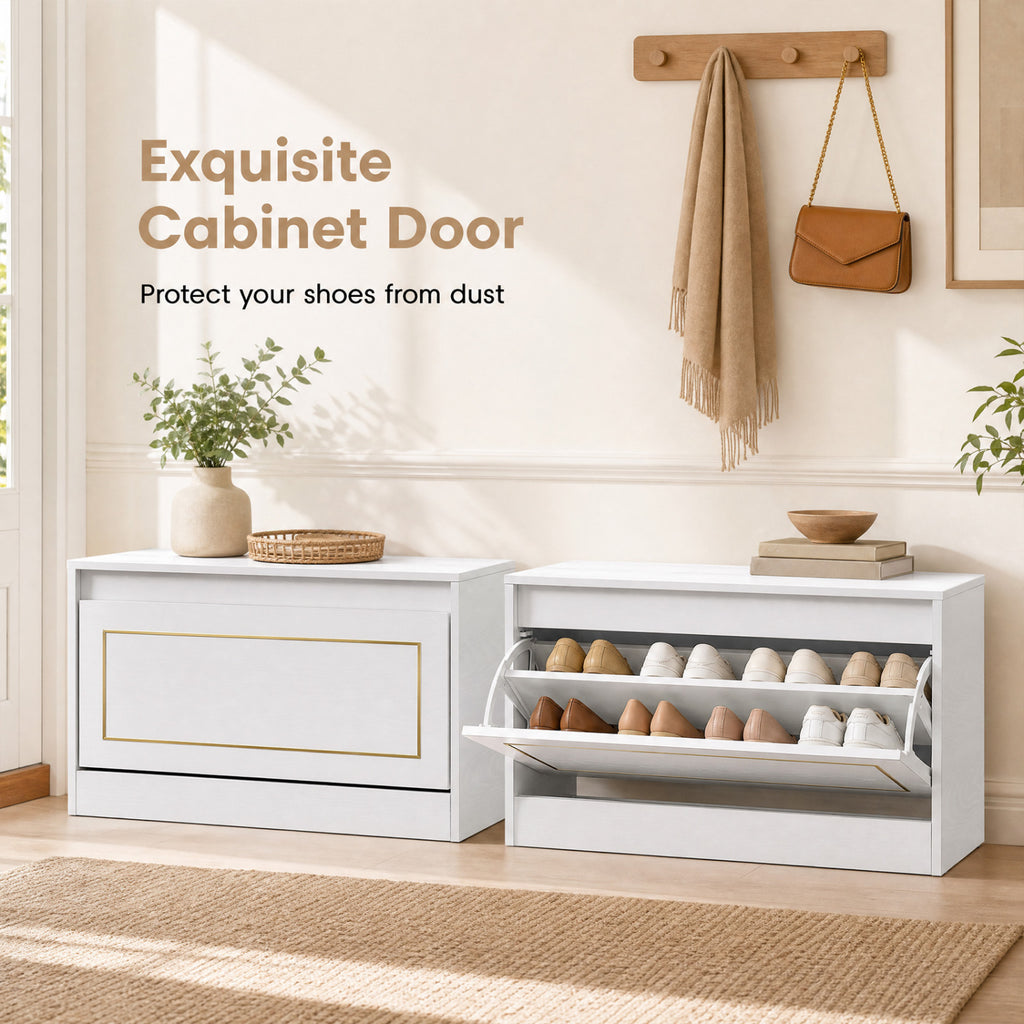 Narrow Shoe Cabinet with 1 Flip Drawer and Adjustable Shelf for
