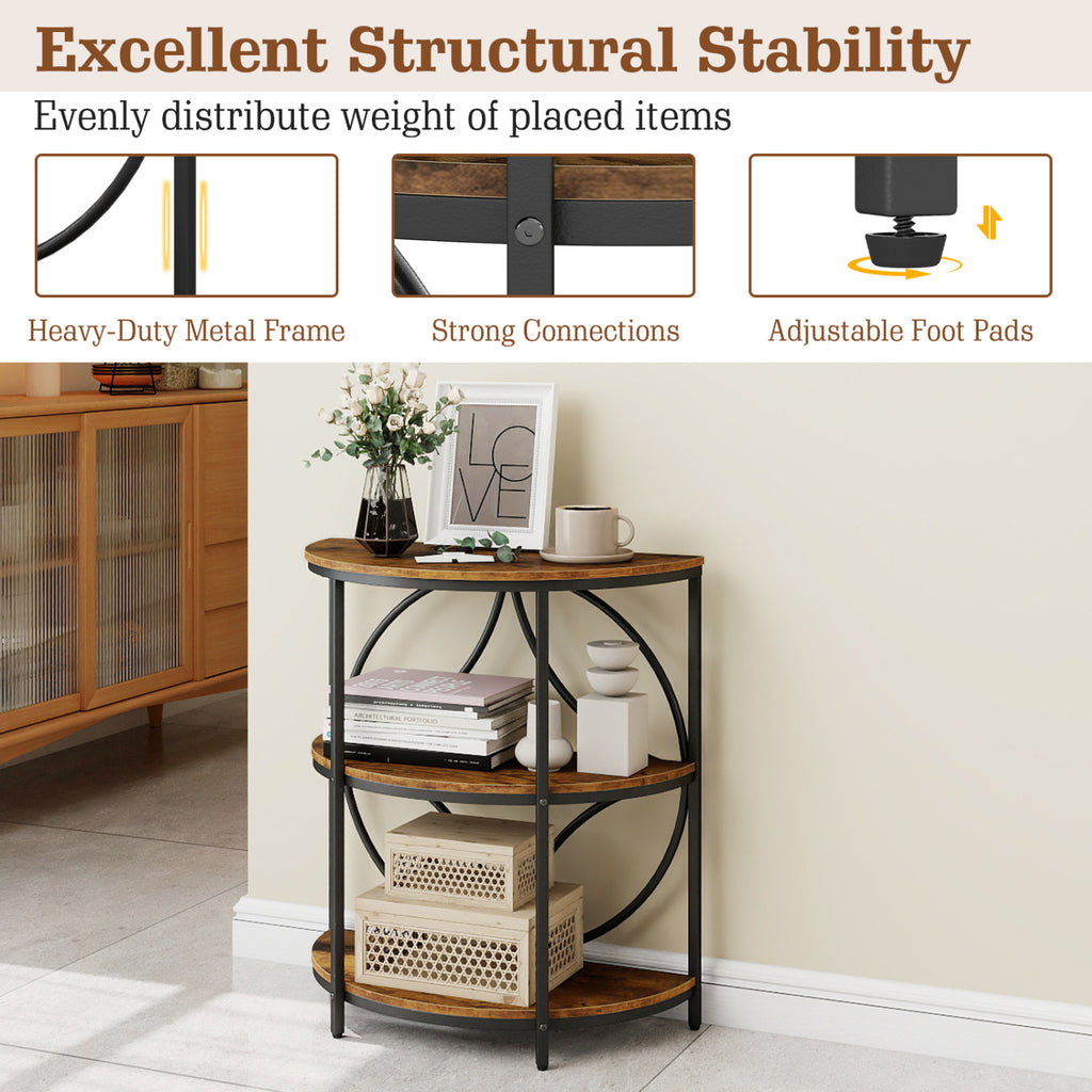 Set of 2 Narrow Side Table with Storage Shelves, Rustic Brown