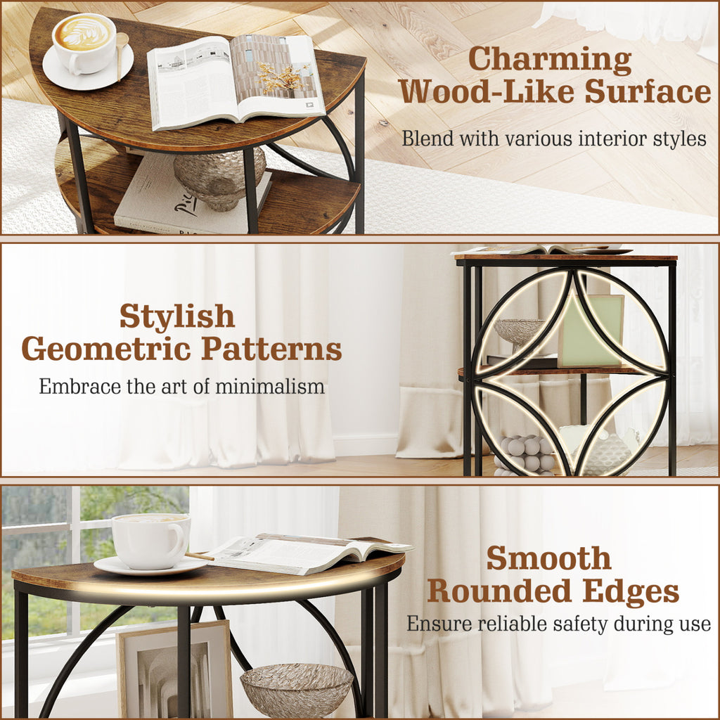 Set of 2 Narrow Side Tables with Metal Frame and Storage Shelves - Rustic Brown