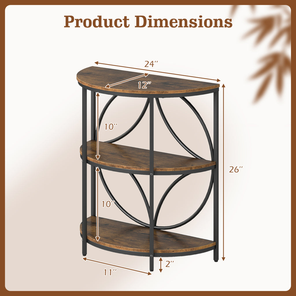 Set of 2 Narrow Side Table with Storage Shelves, Rustic Brown