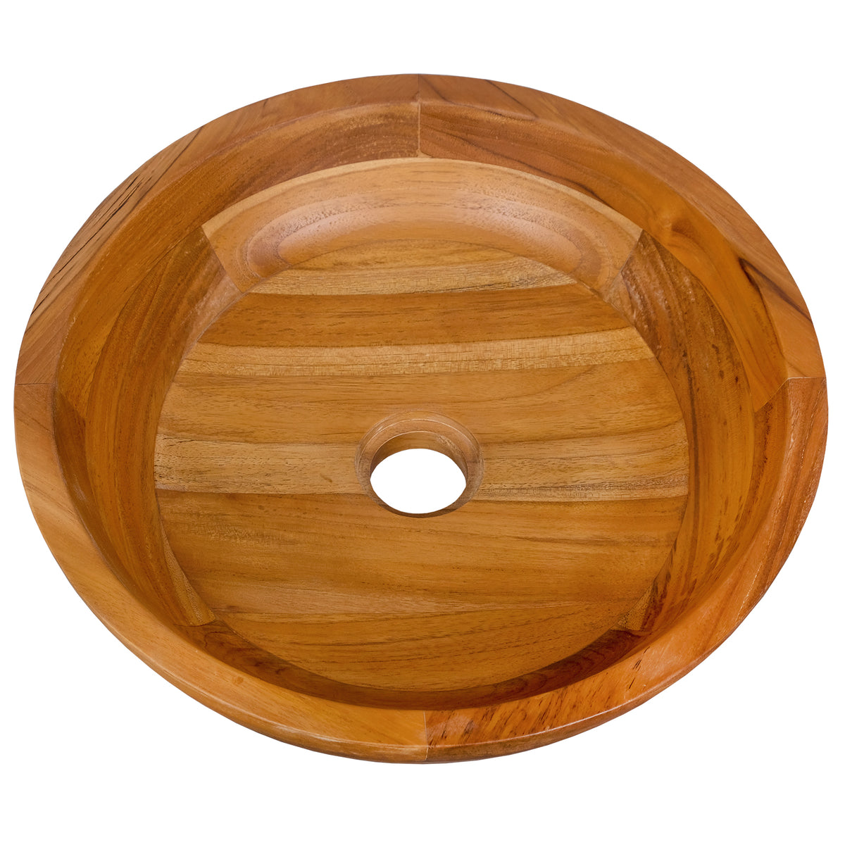 16 Inch Teak Wood Washbasin with Smooth Finish and Rounded Corners