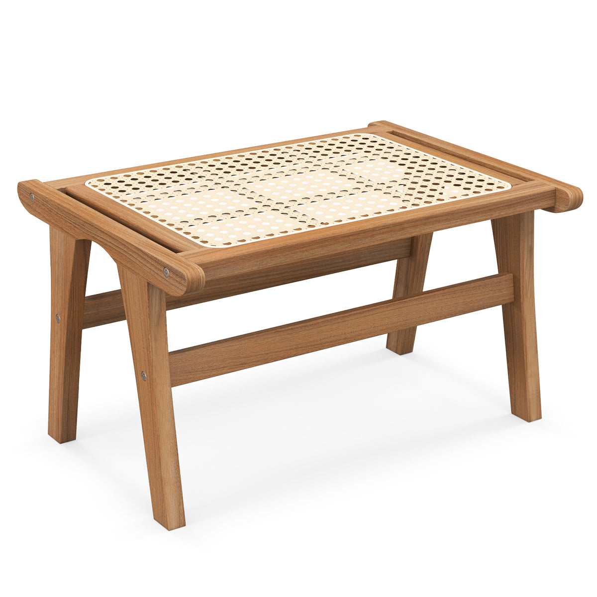 Teak Wood Ottoman Footstool with Handwoven Cordage - Black