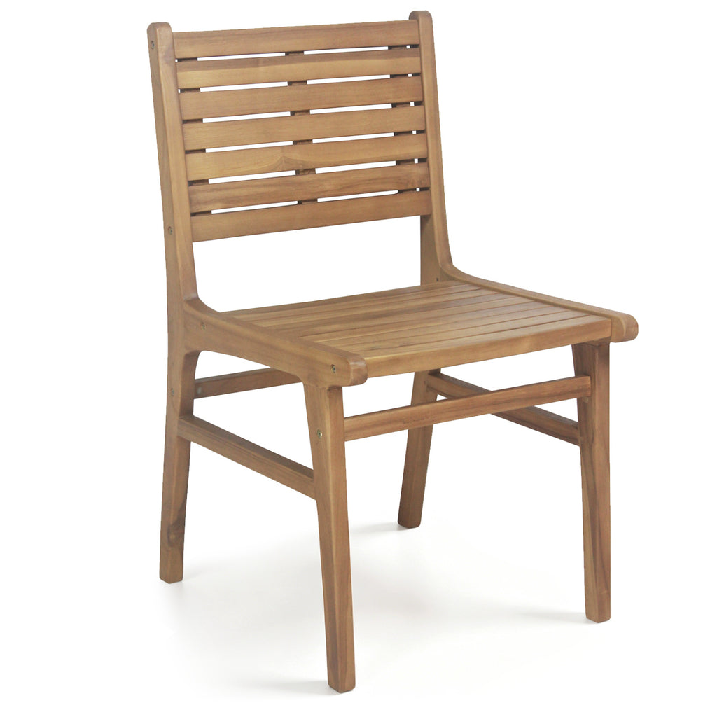 Natural Wood Armless Patio Chair with Slanted Back and Slatted Seat