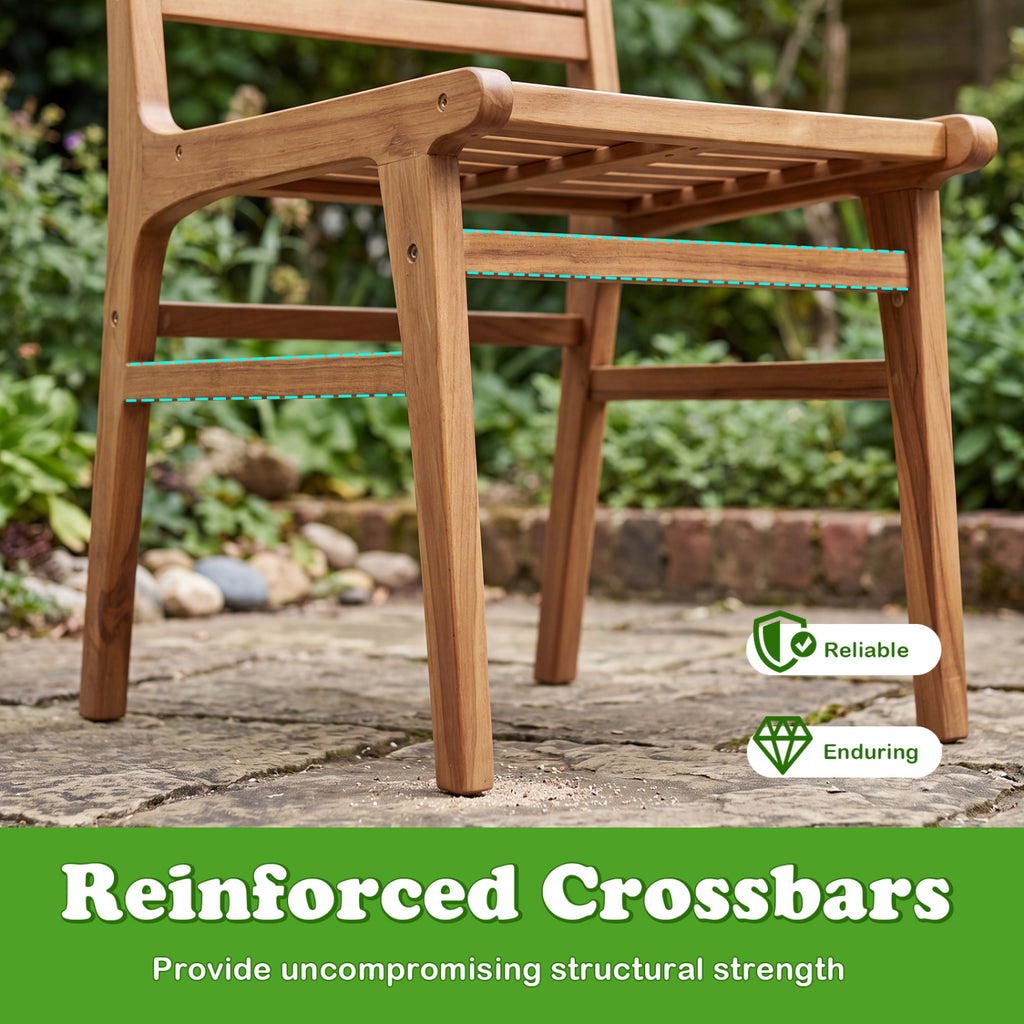 Natural Wood Armless Patio Chair with Slanted Back and Slatted Seat
