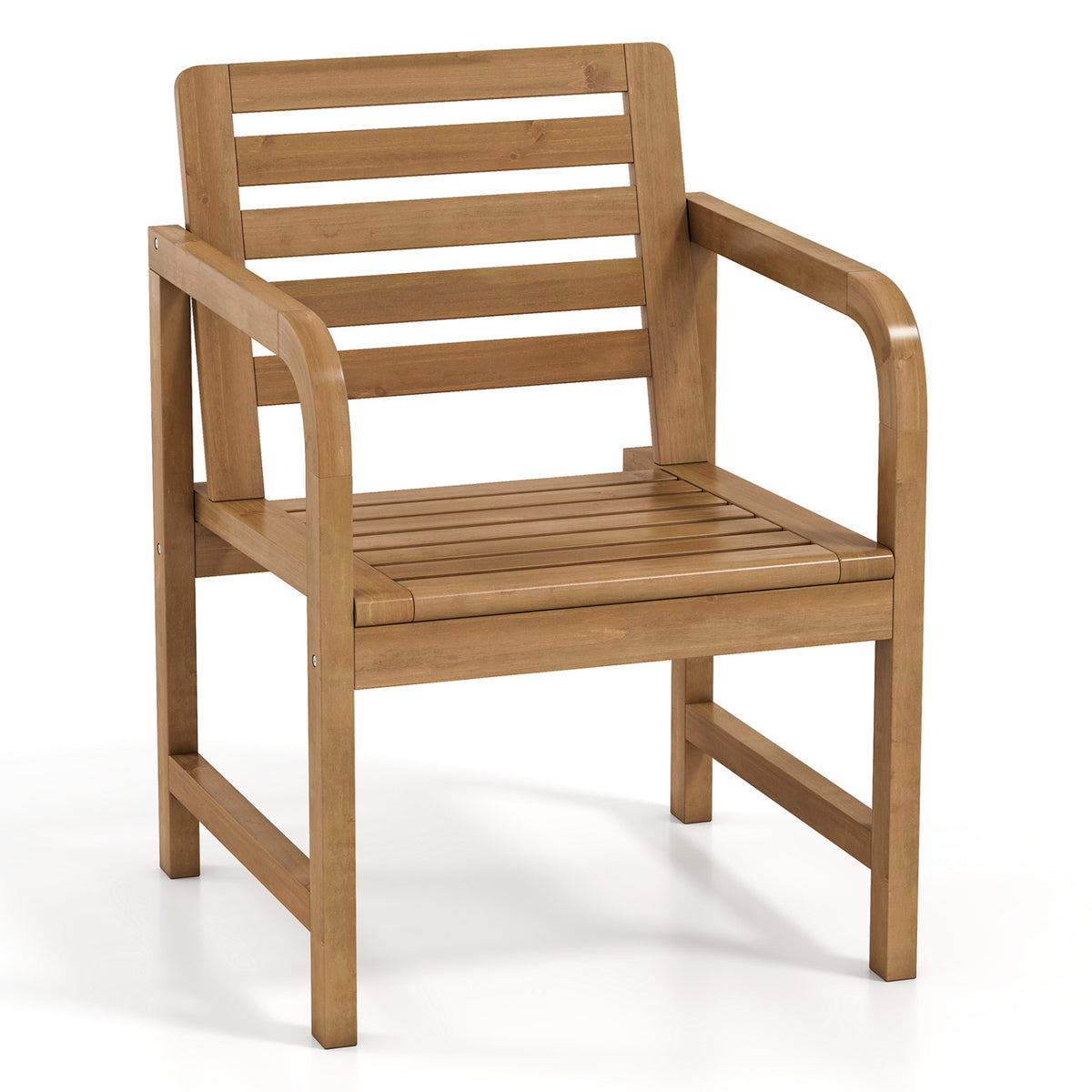 Natural Wood Patio Armchair with Slanted Back and Slatted Seat