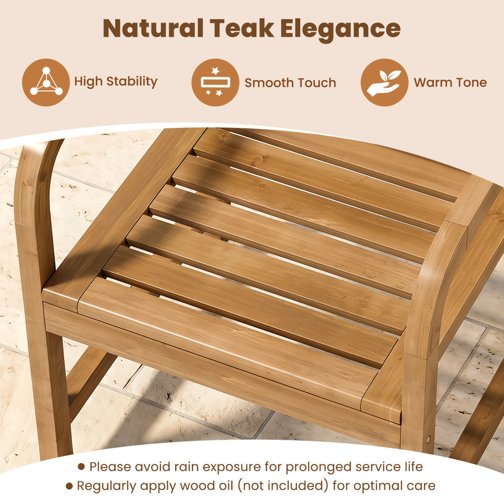 Natural Wood Patio Armchair with Slanted Back and Slatted Seat