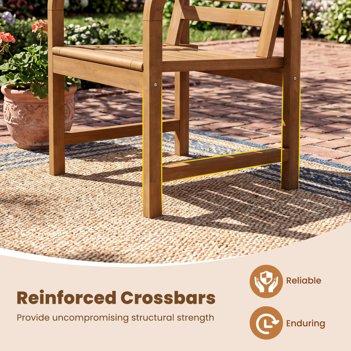 Natural Wood Patio Armchair with Slanted Back and Slatted Seat