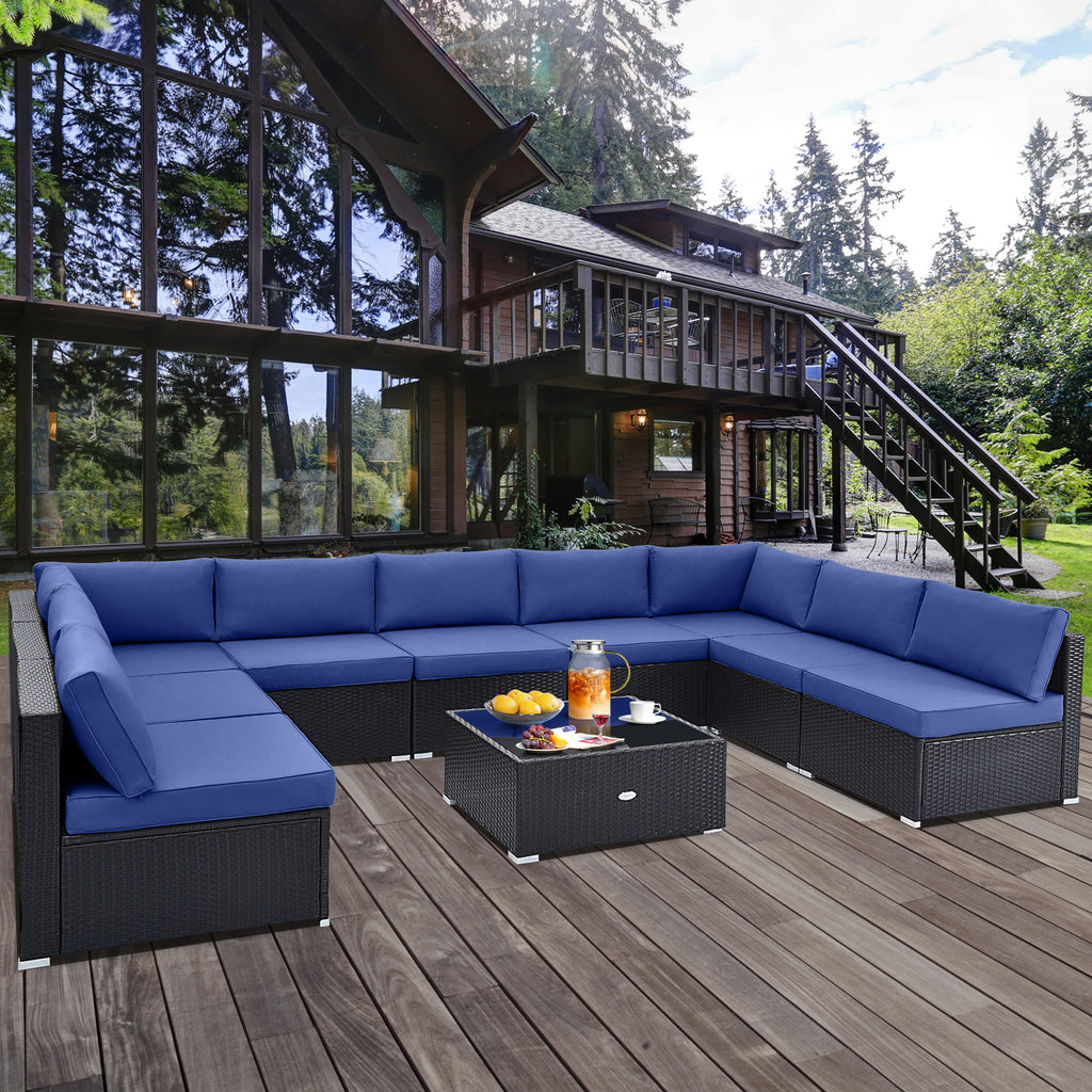 10-Piece Outdoor Wicker Conversation Set - Navy