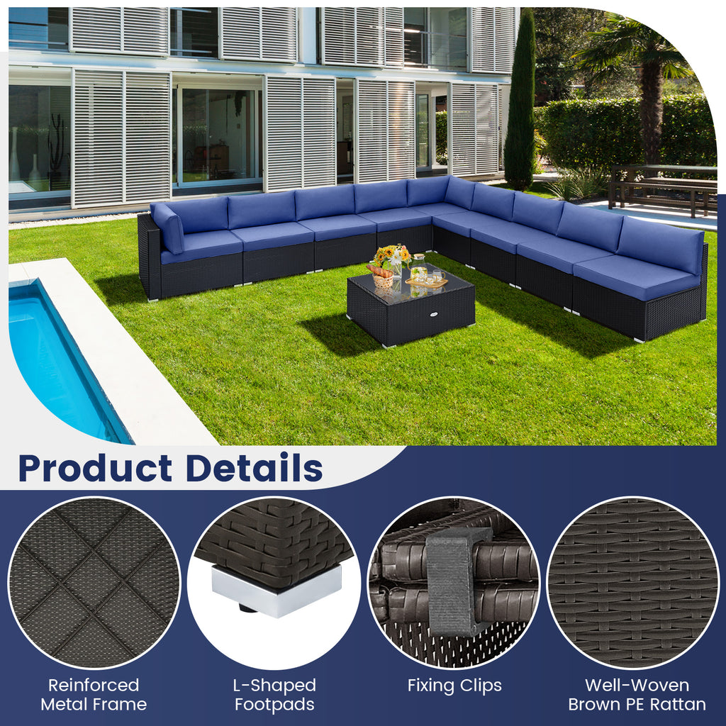 10-Piece Outdoor Wicker Conversation Set - Navy