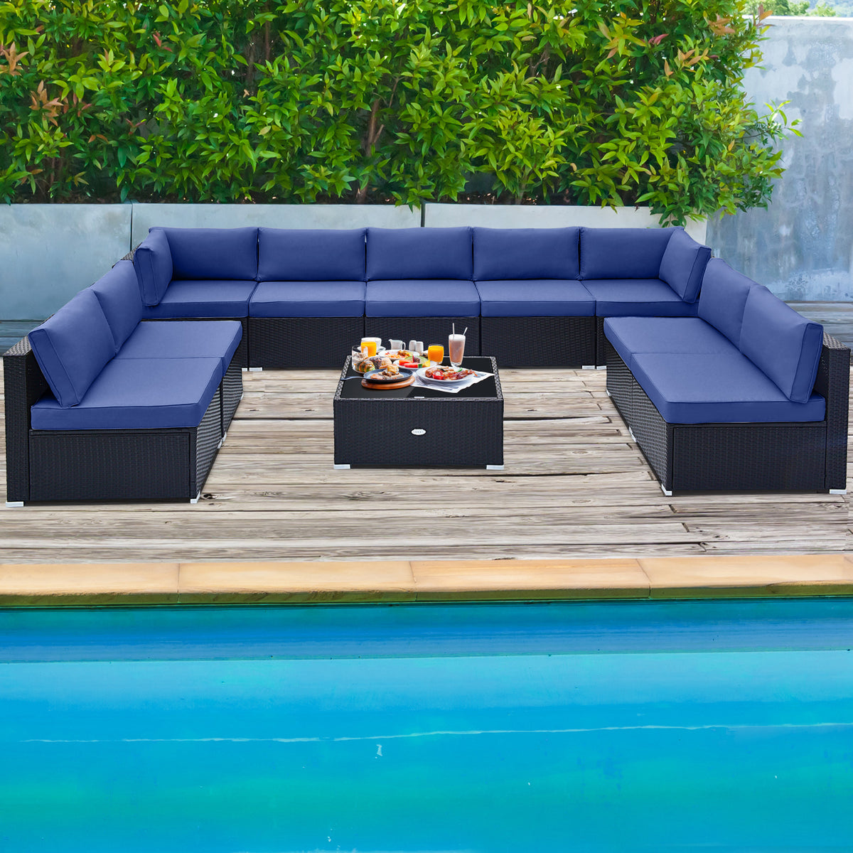 10-Piece Outdoor Wicker Conversation Set - Navy
