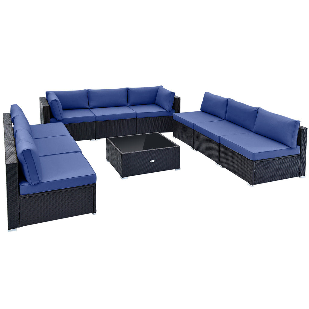 10-Piece Outdoor Wicker Conversation Set - Navy